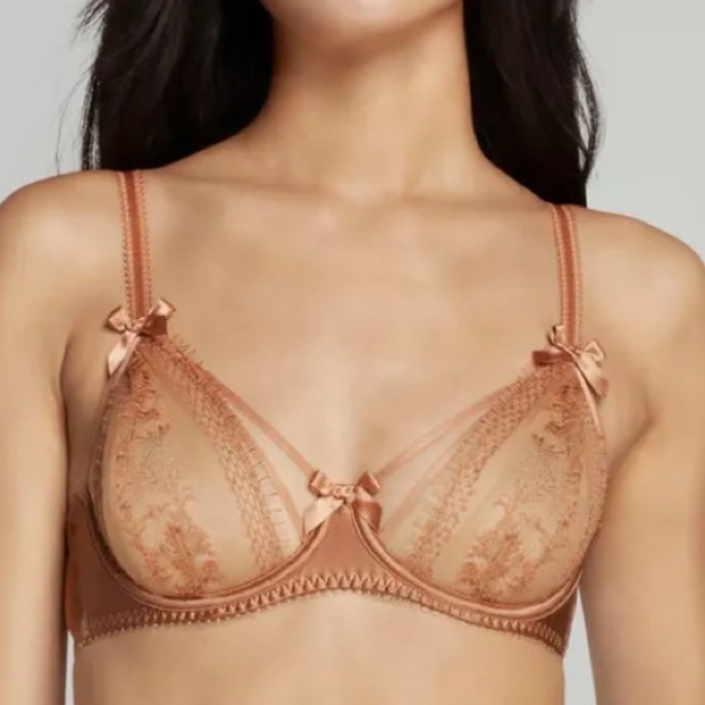 NWT Agent Provocateur Tanya Dark Gold Lace Strappy Floral Bra 32B